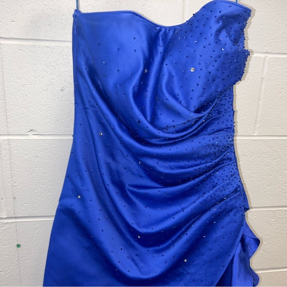Jump apparel, royal blue prom dress, ruffle and rhinestone details - Picture 8 of 8
